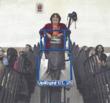 Me in the cherry picker so  we can film an assembly from a good angle.